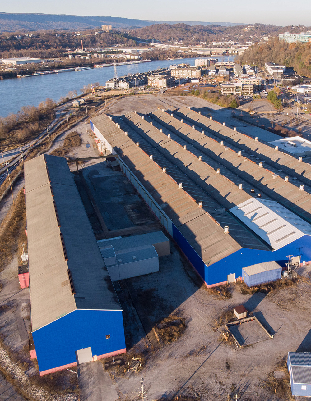 An aerial view of The Bend for commercial real estate use.